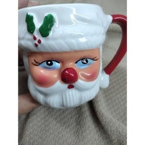 Vintage santa mug blue eyed hand painted